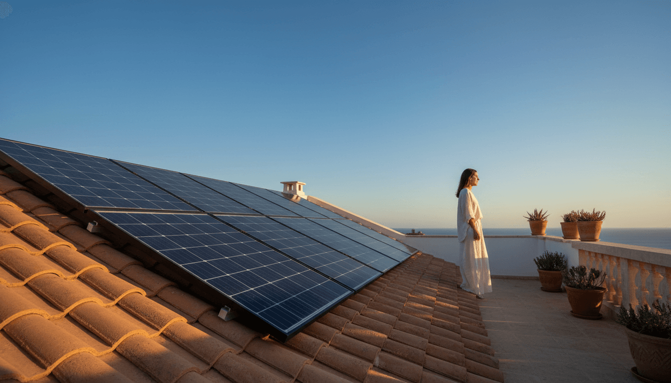 Panneaux solaires sur un toit de maison à Sousse