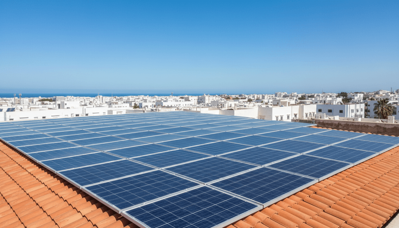 Installation solaire sur un toit à Sousse avec des panneaux photovoltaïques sous un ciel bleu